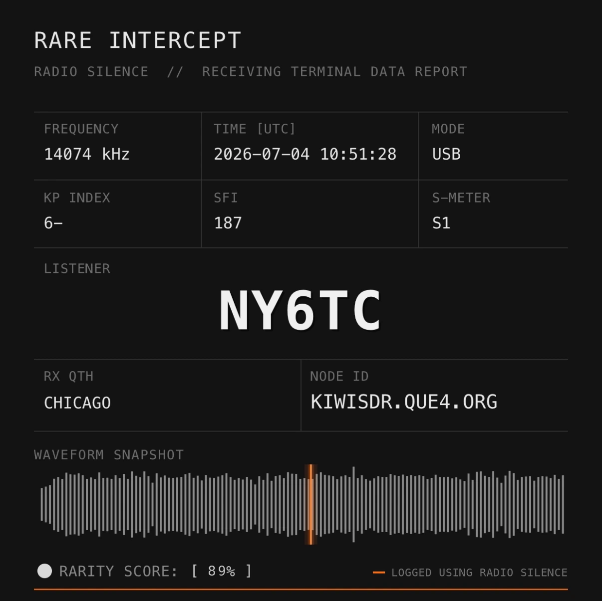 Rare Intercept card: a rare capture stamped with its rarity score